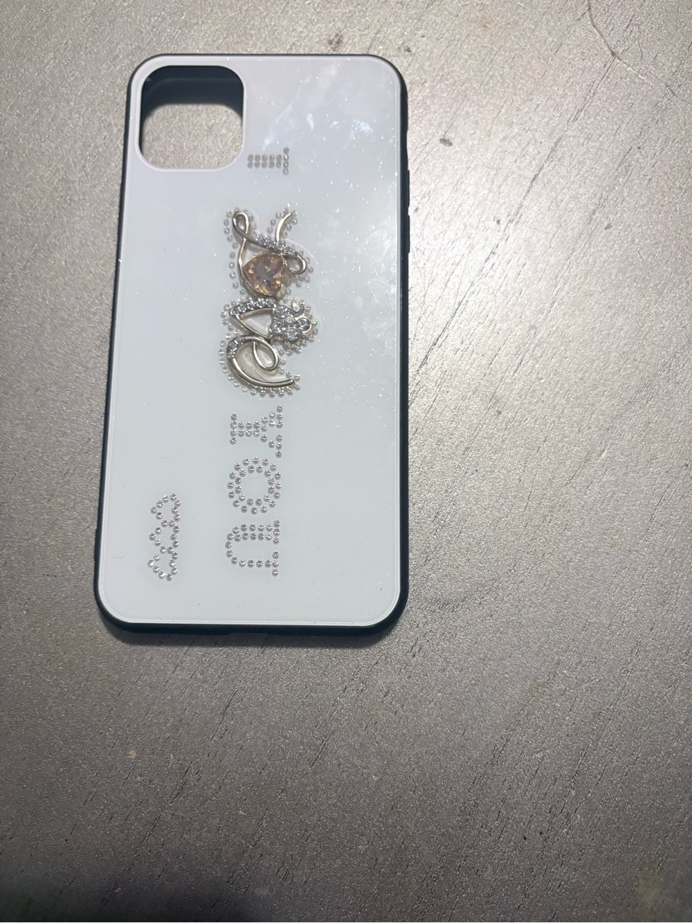 White Rhinestone Accent Phone Case with Decorative Charms
